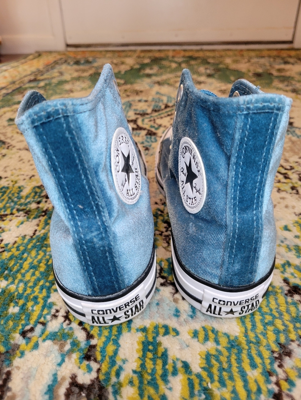 Converse Chuck Taylor All Star Velvet High-Top Teal Blue Sneakers, Size Womens 7 - Picture 5 of 9